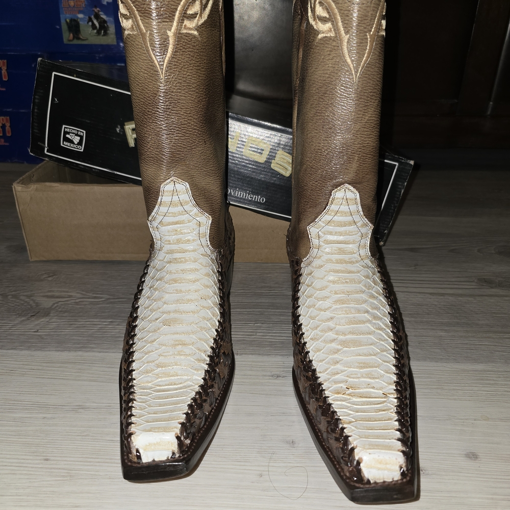 Men's Brown and White Python Western Boots